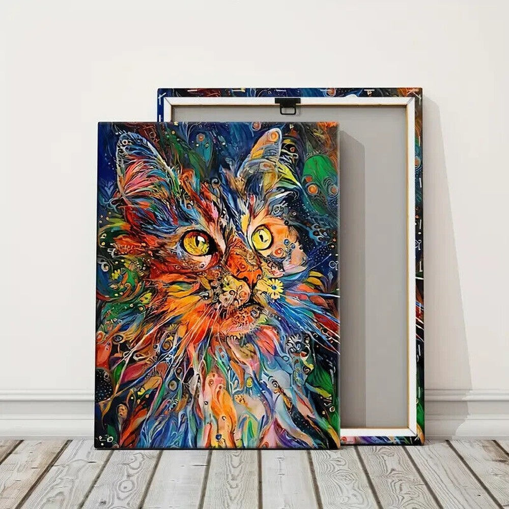 Nordic Style Vibrant Painted Cat Canvas Print Framed 12" x 16" NEW! Home & Garden:Home Décor:Posters & Prints Style Your Walls